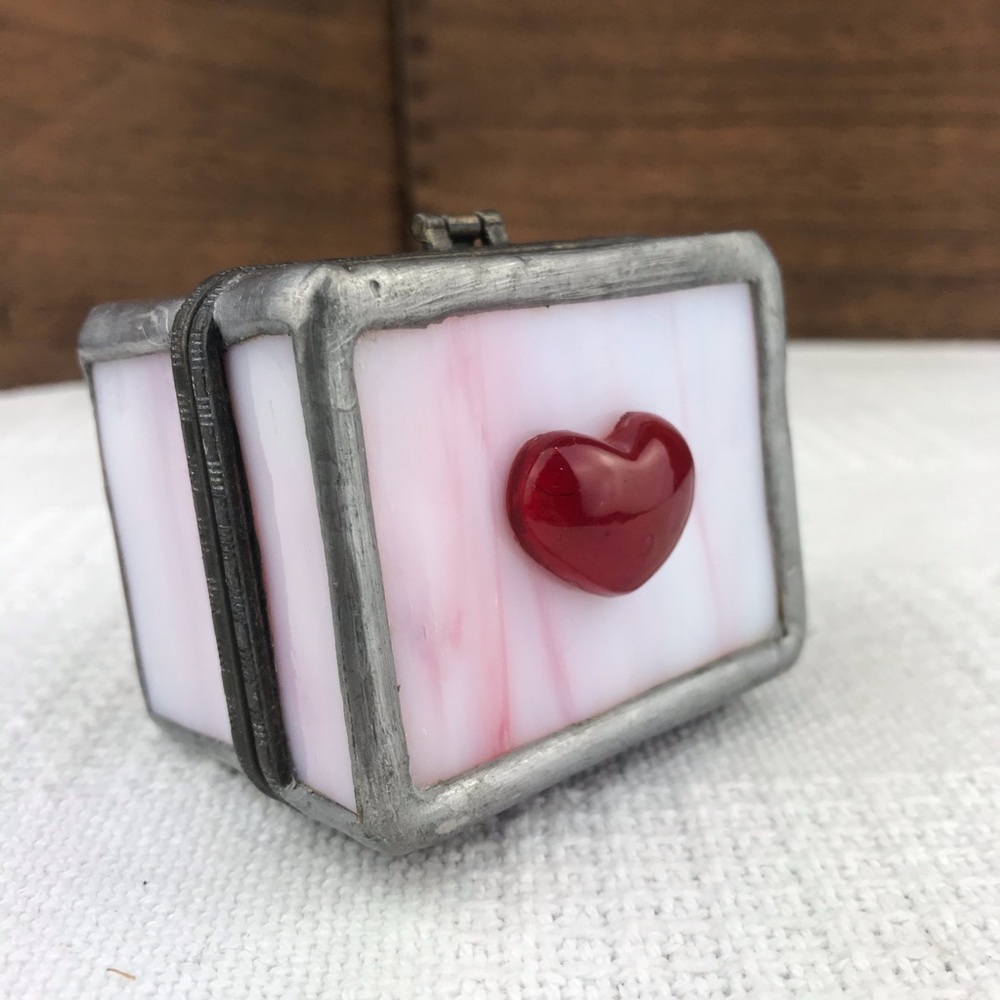 90s Jewelry Box Stained Milk Glass Heart